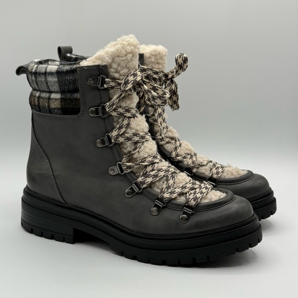 Circus by Sam Edelman Giselle Faux Fur Plaid Hiker Ankle Side Zip Boots Size 9 - Picture 3 of 16